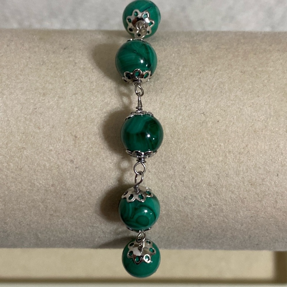 TGGC Malachite Ball Bracelet In Sterling Silver